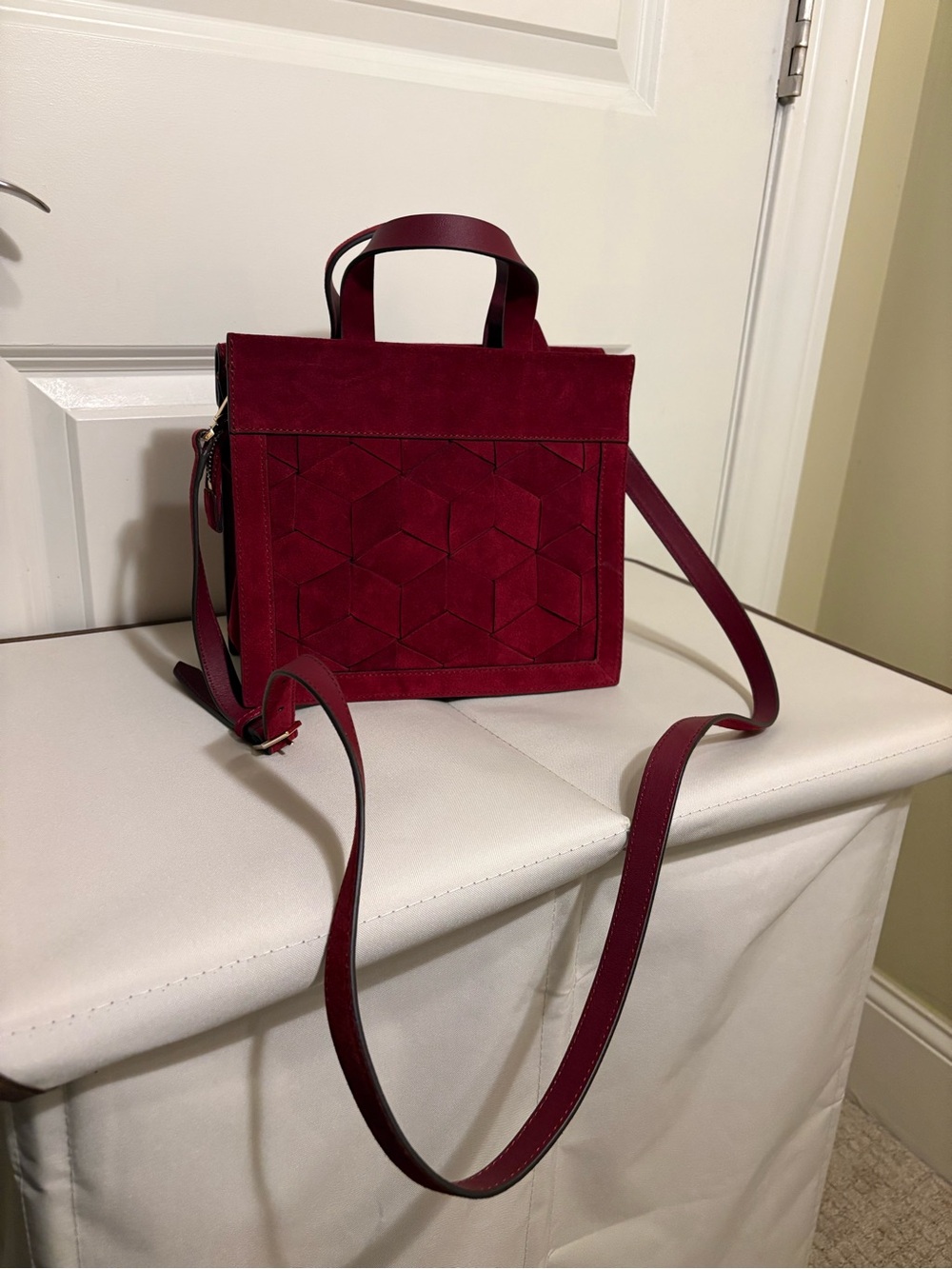 Welden Structured Suede Crossbody Bag in Deep Burgundy